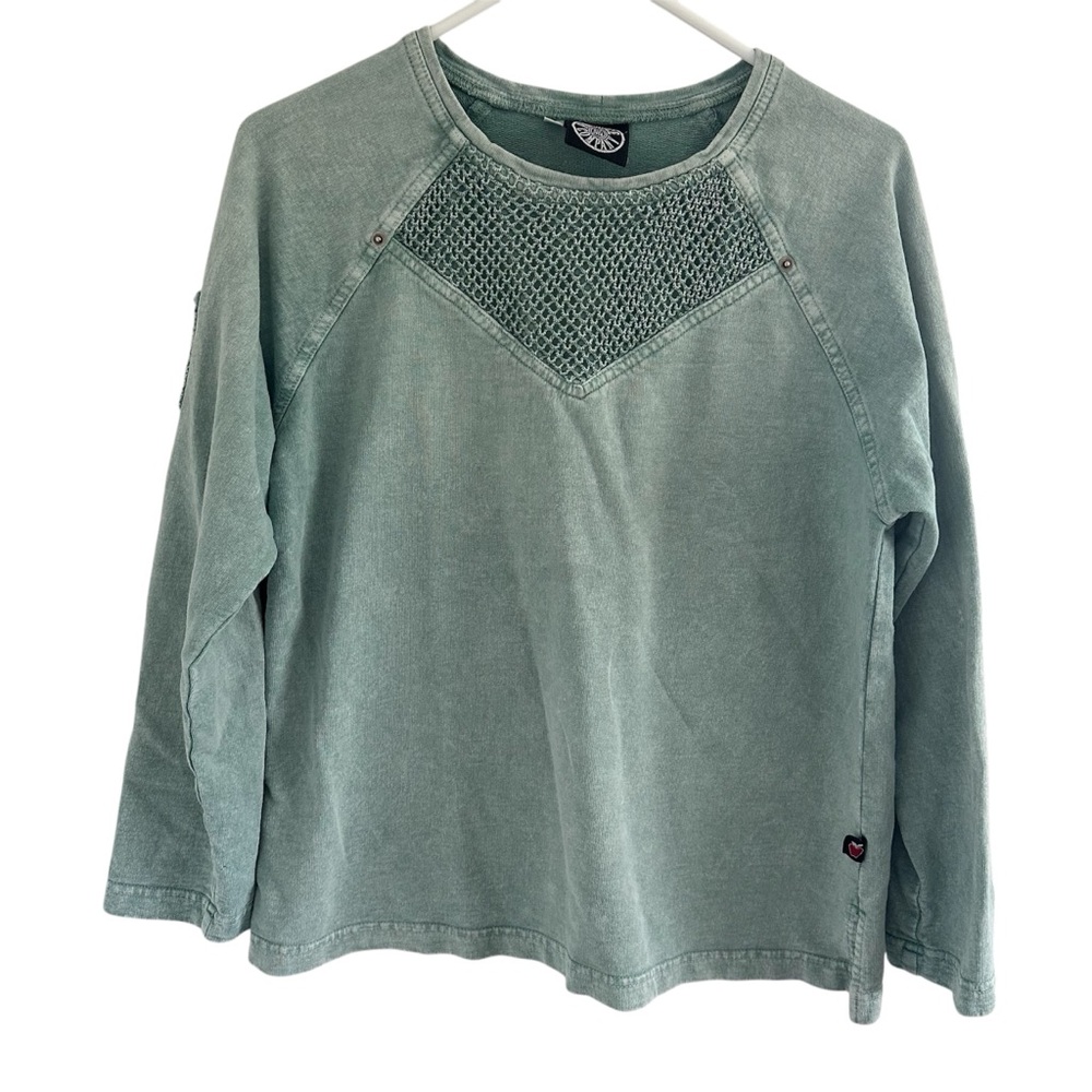 Produce company Textured Green sweatshirt Boho relaxed